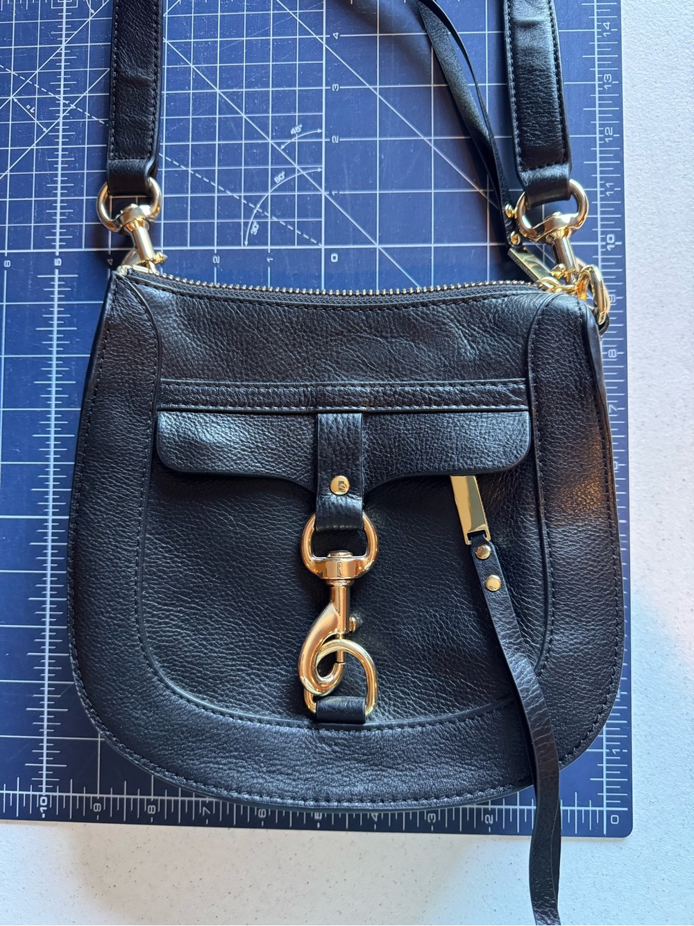Rebecca Minkoff Black Leather Crossbody Bag with Gold Hardware